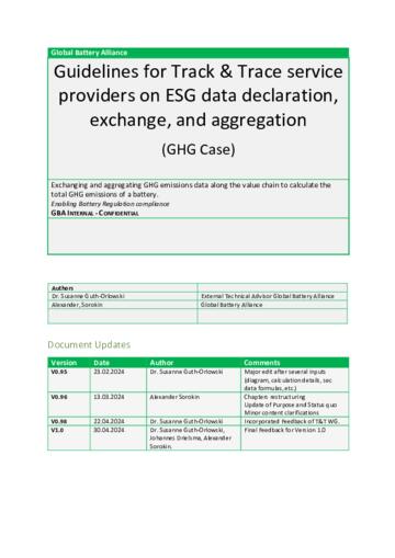 Guidelines for Track & Trace Service Providers on ESG Data Declaration, Exchange, and Aggregation Version 1.0